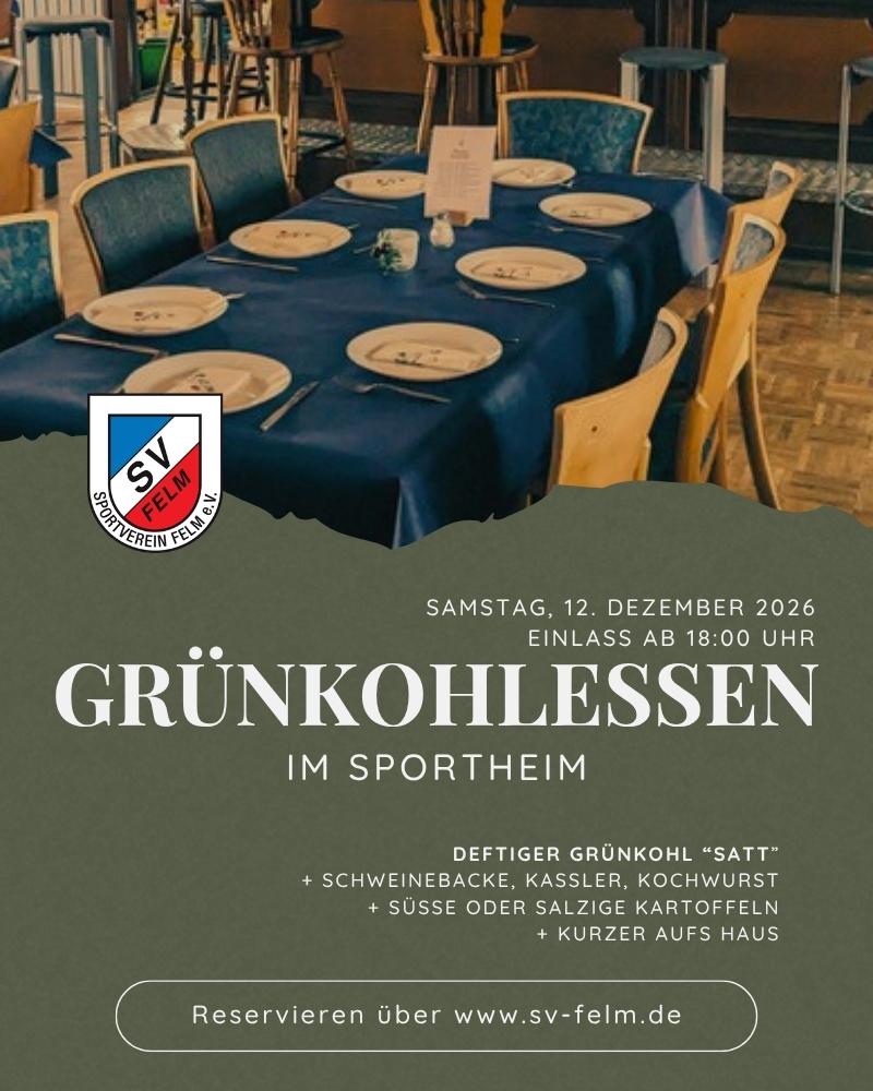 Einladung zum Grünkohlessen im Sportheim SV Felm